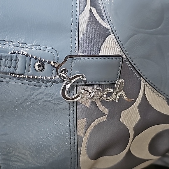 COACH Signature  Collect Leather Canvas Shoulder Bag Carolina Blue - Picture 3 of 7